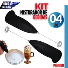 Jogo 4 Unidades Misturador de Bebidas á Pilha Mixer Elétrico Inox Misturador Shake Bebidas Premium