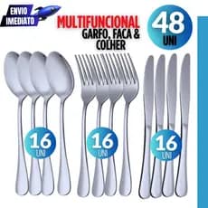 48 Unidades -Talheres Inox 16 Garfo 16 Faca 16 Colher Premium Casa Cozinha Buffet Restaurante Banquete Premium