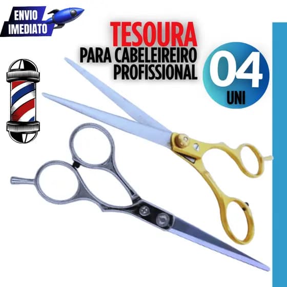 Jogo 04 Tesouras Profissionais de Cabeleireiro em Inox Durabilidade para Salão Barbearia Variáveis Utilidades