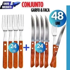 Jogo De Talheres 48 Peças Faqueiro Inox Com Cabo De Madeira  Talheres para Churrasco Premium