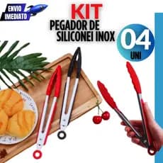 Jogo 04 Peças - Pegador De Silicone e Inox 9" Para Carne Churrasco Salada Cozinha Massas Linha Premium
