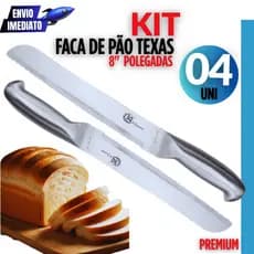 Conjunto com 4 Facas de Pão Profissionais – 32cm (8”) – Aço Inox 100% – Linha Texas Premium