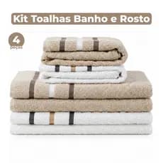 Jogo de Toalha 4 Peças 100% Algodão Felpuda Macia Excelente Absorção Banho e Rosto