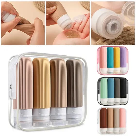 4Pcs/Bag Garrafas De Viagem Em Silicone Shampoo Recarregável À Prova De Vazamento Com Bolsa Transparente Acessório