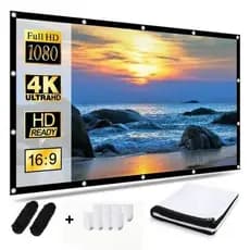 Tela de Projeção 100 Polegadas Dobrável 16:9 com Ilhós – Ideal para Projetores 4K e Full HD medidas 2,21 x 1,24 metros
