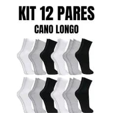 Kit 12 Pares de Meias Cano Alto unissex algodão