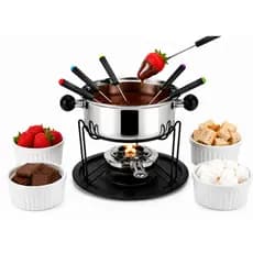 Kit Aparelho de Fondue Completo Aço Inox 6 pessoas 10 e 11 peças Chocolate