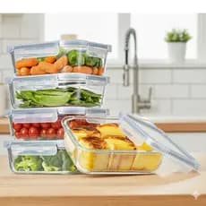 Kit 3 Potes de vidro 640ml marmita hermético tapoer retangular fit para alimentos 4 travas