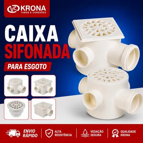 Caixa Sifonada c/ Grelha Ralo de Banheiro Quadrada/ Redonda Branco Krona