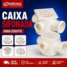 Caixa Sifonada c/ Grelha Ralo de Banheiro Quadrada/ Redonda Branco Krona