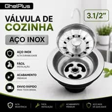 Válvula Pia Cozinha Americana Escoamento 3 1/2" Aço Inox Ghelplus