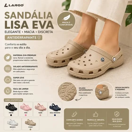 Sandalia Lisa Eva Leve Antiderrapante Elegante Macia Fashion Discreta Dia a Dia