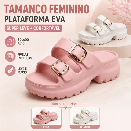 Tamanco Feminino Salto Alto Plataforma Meia Pata EVA Super leve