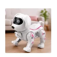 Cachorro Robo De Brinquedo Com Som Luz Se Move Anda Interativo Rosa Dançante Presente 03 pilhas AA (Inclusas)
