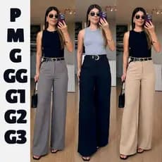 Calça Pantalona Social Wide Leg Tecido alfaiataria  Marrant -Luiz Twill