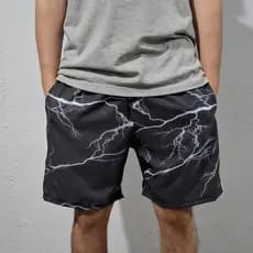 Shorts Tactel Masculino Estampado Raios Trovões Bermuda Elastano Streetwear Masculina Treino
