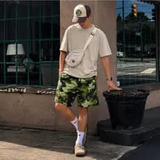 Shorts Tactel Masculino Estampado Camuflado Militar Bermuda Elastano Streetwear Masculina Treino