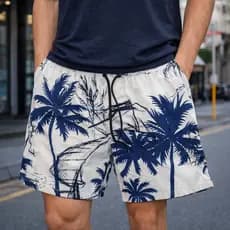 Shorts Tactel Masculino Estampado Florido Coqueiros Bermuda Tropical Elastano Streetwear Masculina Treino