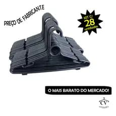 Cabide Adulto Preto Kit 28 Cabides Reforçados Organizar Roupas