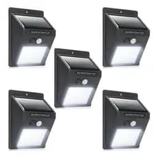 Kit 5 Luminaria Solar Luz Led Com Sensor Presença Automático Estrutura Preto