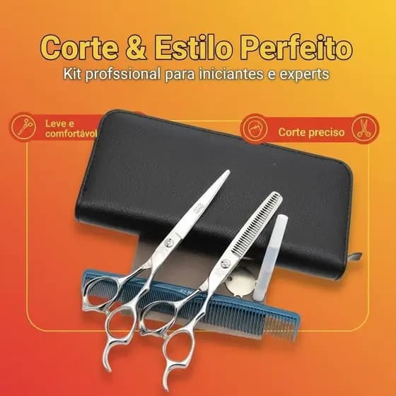 Kit  Tesouras Fio Navalha Desfiadeira Profissionais Para Cabeleireiro/Barbeiro 2 Tesouras + Pente + Escova