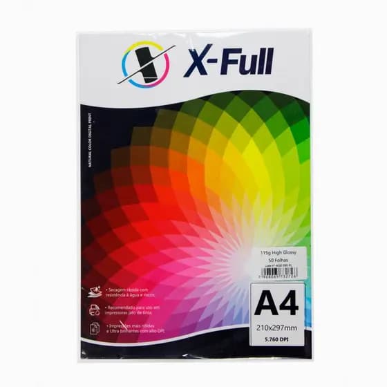 Papel Foto xfull 115g High Glossy A4 50 Folhas - Brilho Intenso, A4 (210x297mm)!