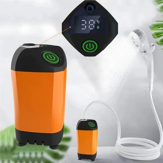Chuveiro elétrico portátil, visor LCD de temperatura, recarregável, adequado para acampamento ao ar livre
