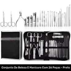 Kit de Manicure e Pedicure 26 Peças | Cortador de Unhas Profissional com Estojo com Zíper