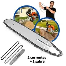 Conjunto de sabre e corrente de motosserra de 12 polegadas - Passo 3/8 LP, 45 elos de tração (2 correntes + 1 sabre)