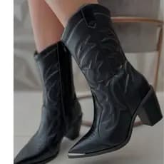 Bota Feminina Vizzano West Texana Bico Fino Moda Cano médio acolchoado Original rodeio zíper Forrada