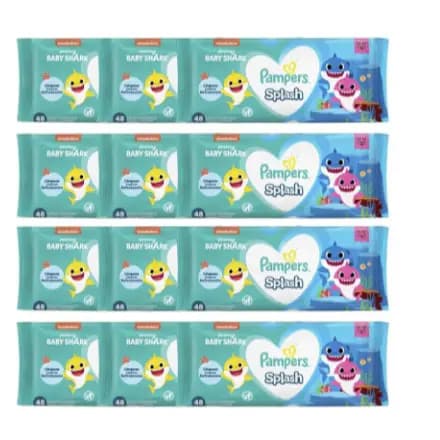 Lenço Umedecido Pampers Splashers Baby Shark 576 Unidades Kit 12x48