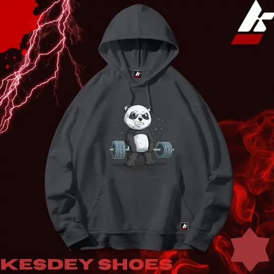 MOLETOM UNISSEX STREETWEAR PERSONALIZADA ESTAMPA PANDA DESENHO LEVANTANDO PESO
