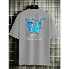 CAMISETA UNISSEX ESTAMPA PERSONALIZADA KESDEY BORBOLETA AZUL FRENTE E VERSA