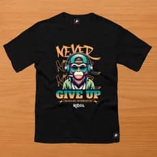 Camiseta Streetwear Masculina Feminina camisa 100% Algodão Estampada NEVER GIVE UP MONKEY