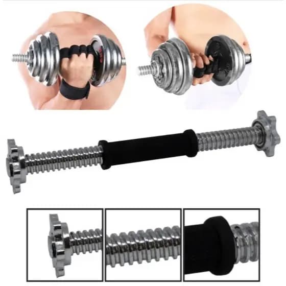 Barra Halter 40cm Com Rosca Sem Anilha Antiderrapante Rosca Direta Maciça Biceps Supino