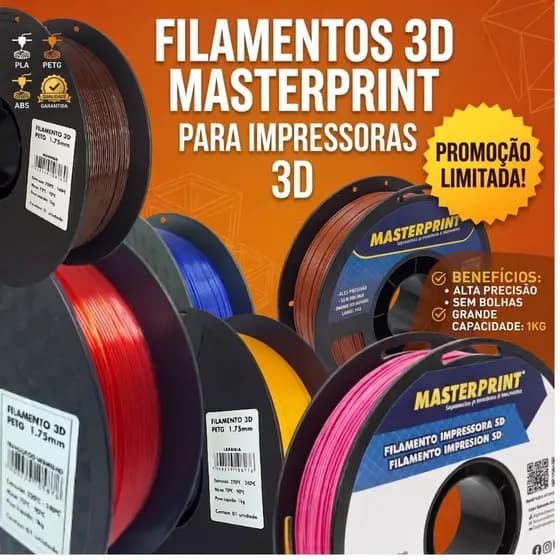 Filamento PETG / PLA MasterPrint Premium 1Kg Impressora 3D Várias Cores