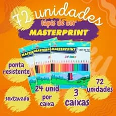 Kit 3 Caixa Lápis de Cor 24 Cores Vivas Masterprint Sextavado Total 72 Lapis