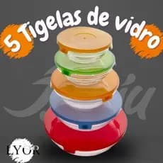 Conjunto de 5 Tigelas De Vidro Com Tampas De Plástico Coloridas - Lyor