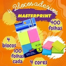 Bloco Adesivo Para Anotações 400 Folhas 4 Cores Neon Masterprint