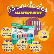 Kit 44 Lápis de Cor (24 Cores Vivas 10 Tons de Pele 10 Tom Pastel )+ 12 Marca Texto Slim