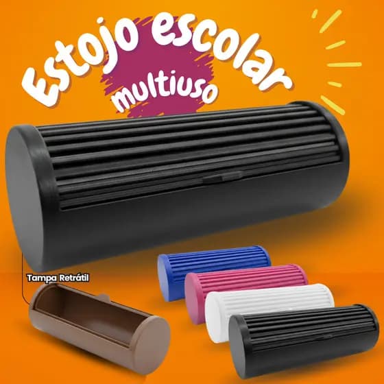 Estojo Escolar Multiuso Tampa Retrátil - Resistente - Material Escolar - Varias Cores - Estojo Lápis