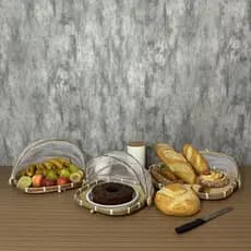 Kit 1/3 Peças Cesto Porta Pão Bolo Bambu Redondo Cobertura Retrátil