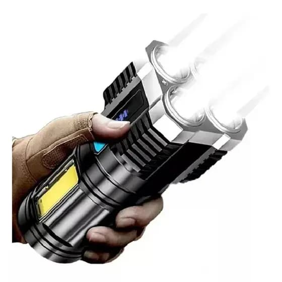 Lanterna 4 Led Potente 1500m Portátil Longo Alcance Uso Externo Recarregável Usb