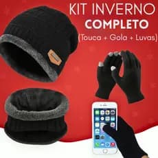 Kit Inverno Touca Gorro de Frio + Gola Forrada + Luva Touch Motoboy - Masculina e Feminina Cachecol Echarpe