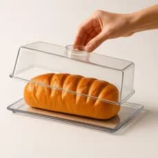 Porta Pão Salgados Doces Acrílico Retangular Transparente 28x15 Protetor Alimento Premium Keita K02