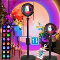 Lâmpada Pôr do Sol com Controle Remoto Luz Noturna USB 16 Cores Ajustáveis para Decoração de Quarto