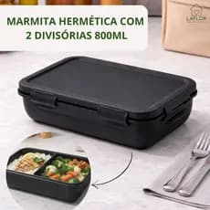 Marmita Com Divisórias Trava Hermética Pote Lancheira Microondas Freezer 800ml Preta Rosa Azul
