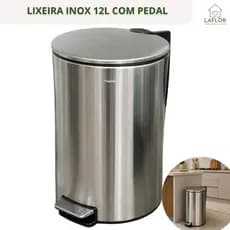 Lixeira Inox 12L Redonda com Pedal Cozinha Banheiro Escritório
