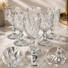 Jogo 6 Taças de Vidro Premium Diamond Cristal Conjunto 350ml Mesa Posta