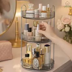 Organizador de Maquiagem Giratório – Suporte Multiuso 3 Andares Cosméticos e Perfumes